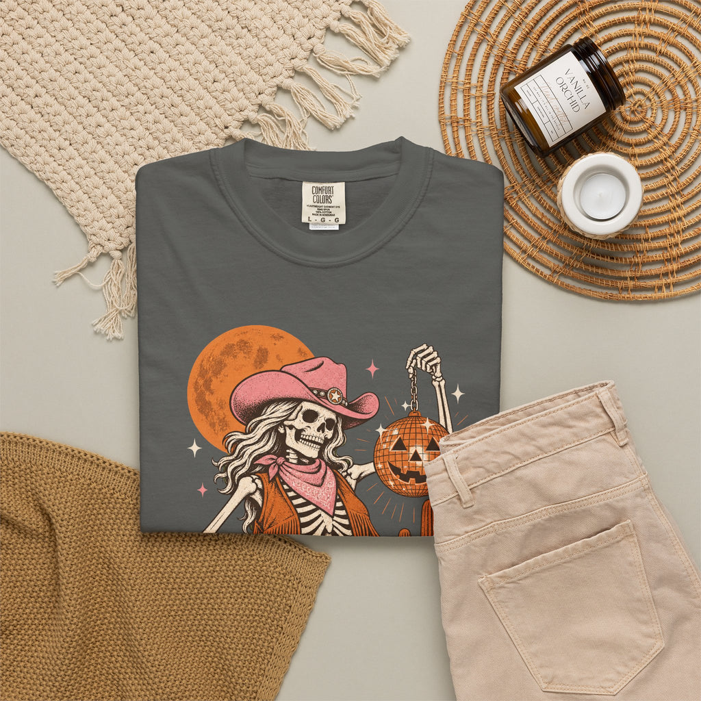 Howdy Boo Skeleton Cowgirl Halloween Shirt, Comfort Colors Western Halloween Tee, Disco Pumpkin Spooky Cowgirl Shirt