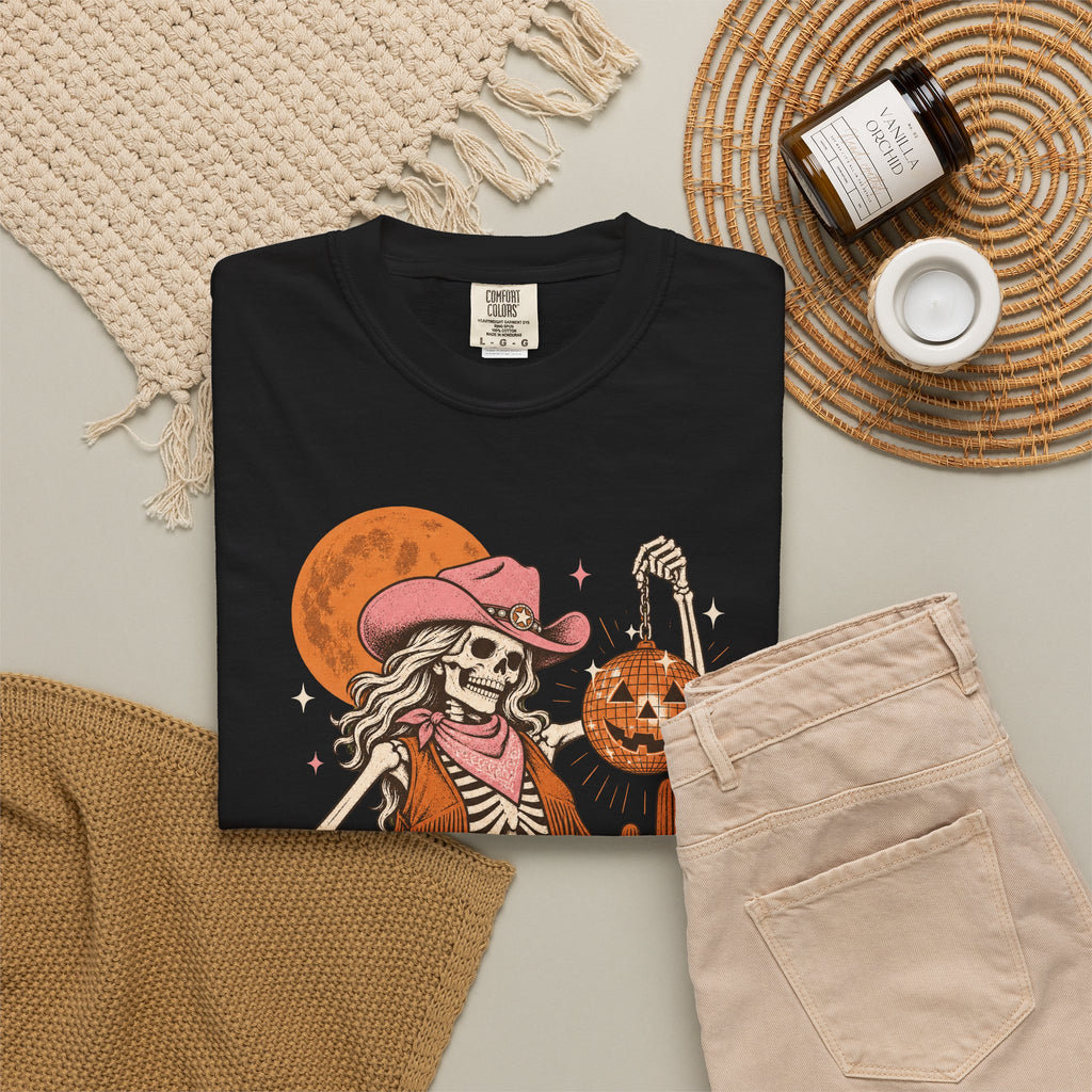 Howdy Boo Skeleton Cowgirl Halloween Shirt, Comfort Colors Western Halloween Tee, Disco Pumpkin Spooky Cowgirl Shirt