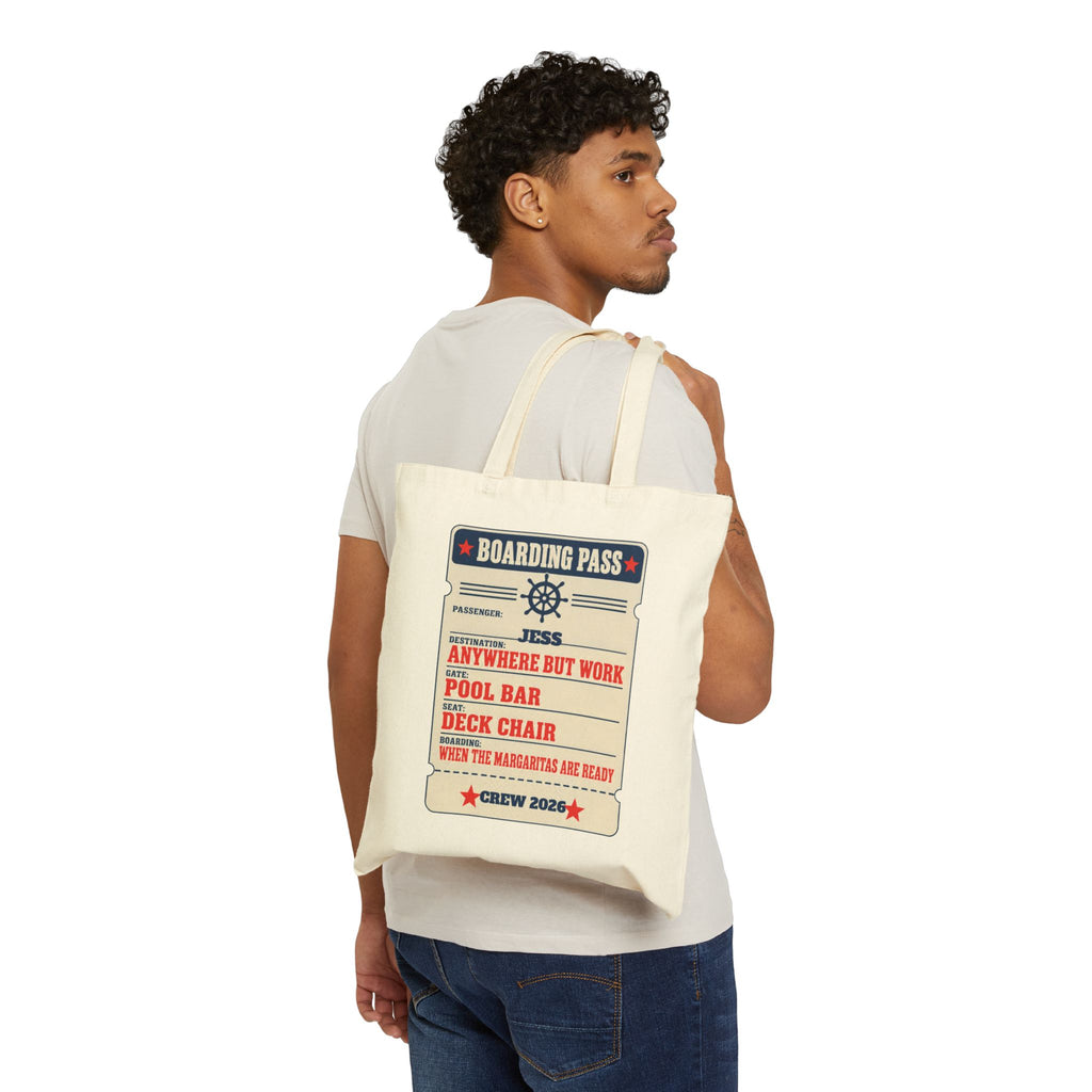Personalized Boarding Pass Tote Bag, Custom Name Cruise Tote, Group Cruise Canvas Beach Bag, Girls Trip Tote, Bachelorette Cruise Gift