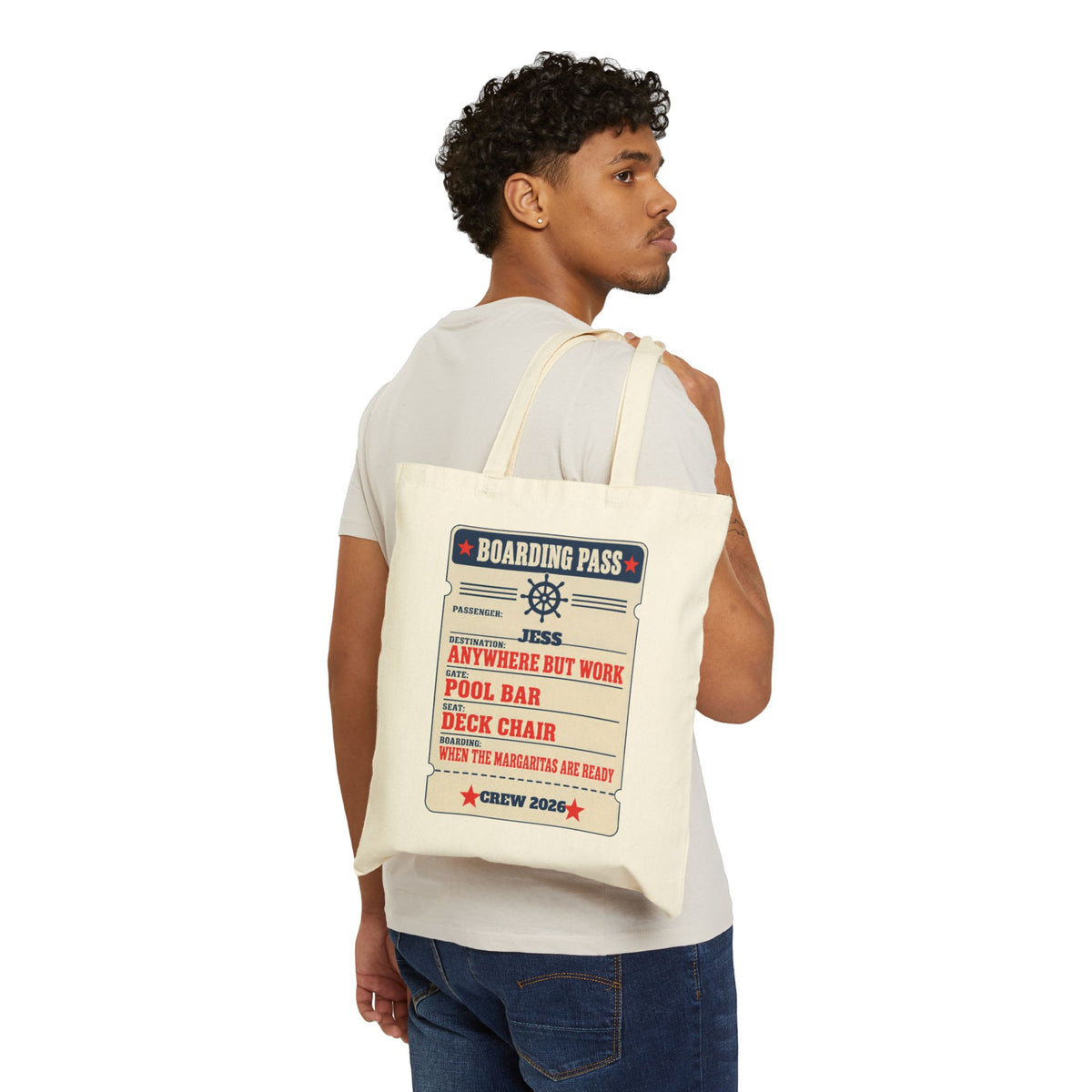 Personalized Boarding Pass Tote Bag, Custom Name Cruise Tote, Group Cruise Canvas Beach Bag, Girls Trip Tote, Bachelorette Cruise Gift